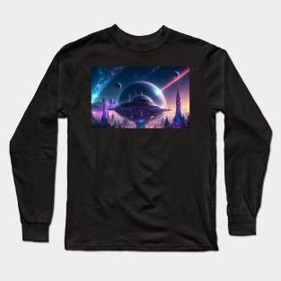 Futuristic city with beautiful sky landscape Long Sleeve T-Shirt